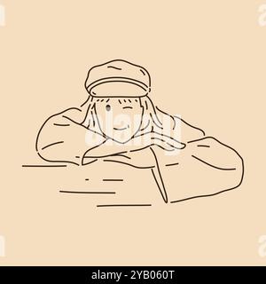 Women blinking. Line art drawing. Sketch outline vector illustration Stock Vector