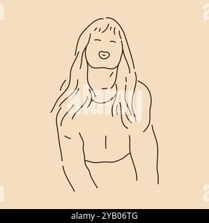 Women pouting pose. Line art drawing. Sketch outline vector illustration Stock Vector