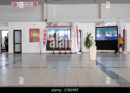 The CTN line check in desk at La Goulette Port in Tunis, Tunisia Stock Photo