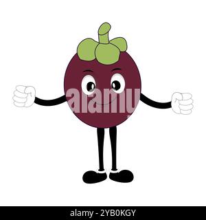 Cute Mangosteen Fruit Character Illustration mascot or icon cartoon style for advertising product. Eps 10 Stock Vector