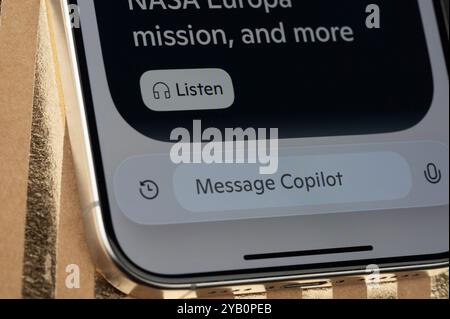 New York, USA - October 14, 2024: Message to microsoft copilot on display close up view Stock Photo
