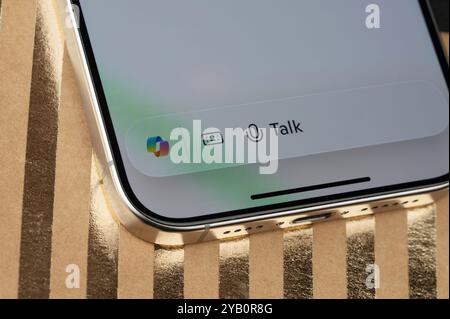 New York, USA - October 14, 2024: Talk to microsoft copilot on display close up view Stock Photo