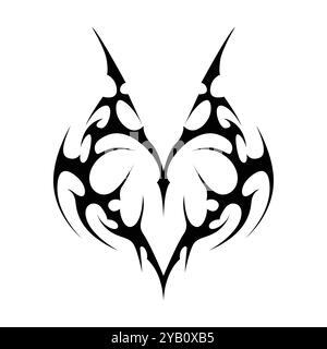 Neo tribal y2k gothic style tattoo. Cyber sigilism heart design. Vector illustration of black and white. Stock Vector