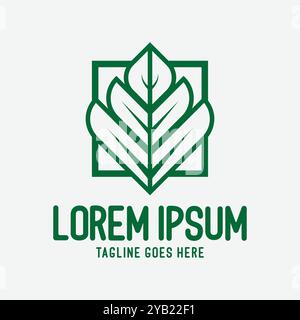 Simple Minimalist Geometric Square Green Plant Tree Leaf for Environment Herb or Nature Design Vector Stock Vector