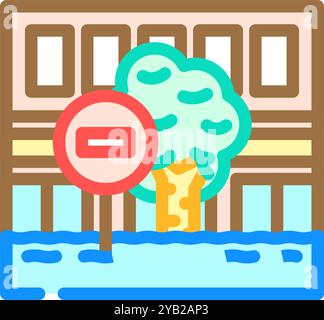 flooded street disaster line icon vector. flooded street disaster sign ...