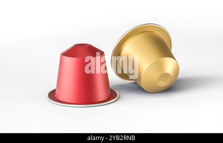 red and gold coffee capsules isolated  white background, 3d Stock Photo