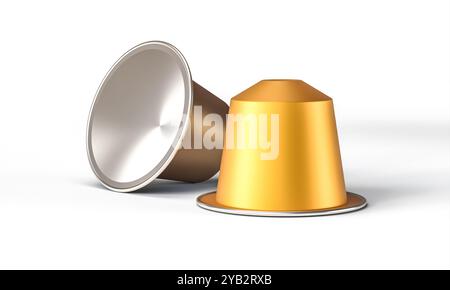 Two 3d coffee espresso capsules on white background Stock Photo