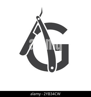 Letter G Salon Logo Concept With Razor Symbol Stock Vector