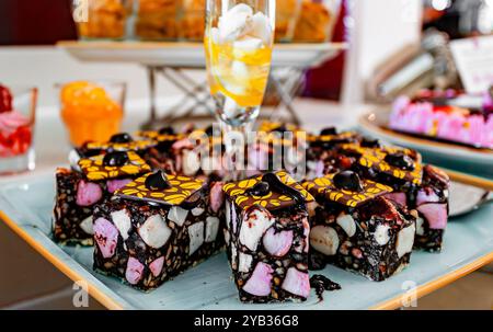 Rocky road gingerbread desert on a plate. Stock Photo