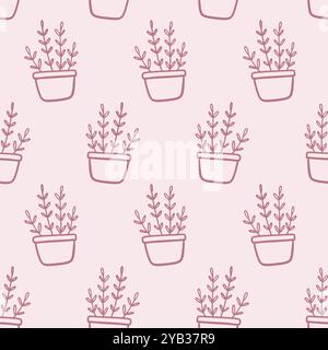 Cute seamless pattern with house plants. Flowers in a pots. Hygge home ...