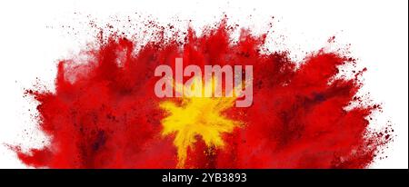 colorful flag of vietnam with yellow star on red color holi paint powder explosion isolated on white background. asia vietnamese travel and tourism co Stock Photo