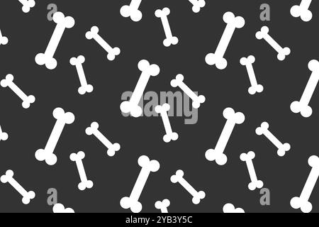 White bones on black background. Halloween background. Vector pattern. Flat style illustration. Stock Vector