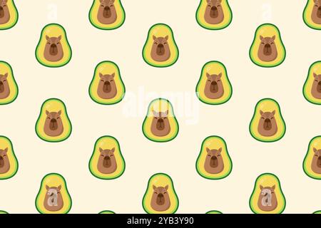 Capybara and avocado. Vector pattern. Flat style illustration. Stock Vector