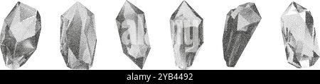 Cube, cylinder, triangle, rhombus with grainy dot texture. Vector illustration Stock Vector