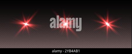 Red lens flare, glowing star with rays, shiny flash spark, bright cosmic explosion. Stock Vector