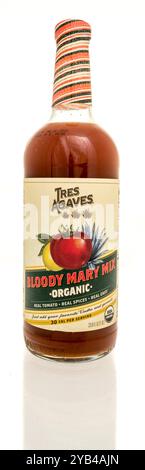 Winneconne, WI - 15 October 2024: A bottle of Tres Agaves bloody mary mix organic drink on an isolated background. Stock Photo