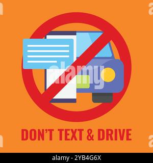 Don't Text and Drive Illustration vector. texting and driving caution sign vector Stock Vector