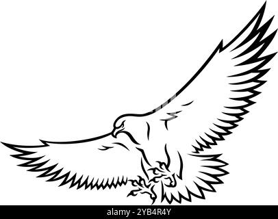 Eagle Spreading Its Wings Outline Design Stock Vector