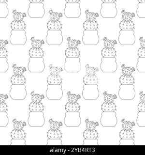 Cactus with two flowers in doodle style. Simple seamless pattern. Vector illustration. Stock Vector