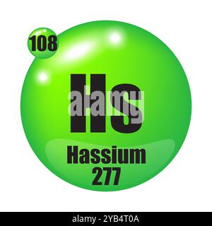 Hassium icon. Hs chemical element. Atomic number 108. Mass 277. Stock Vector