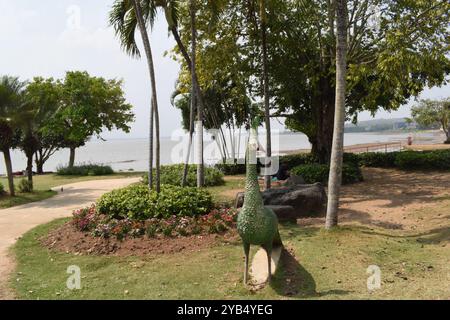 Phayao City, Boardwalk at Phayao Lake, Phayao Province, Thailand Stock Photo