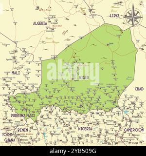 Map of Niger vintage fantasy style Stock Vector