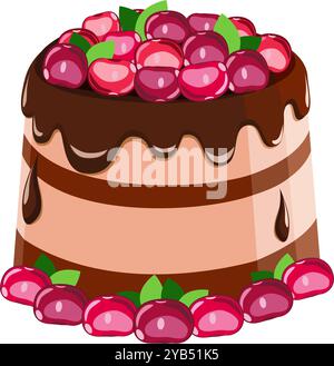 Chocolate cake with cherries dessert. Vector illustration Stock Vector