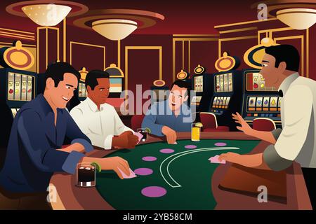 A vector illustration of People Playing Blackjack Gambling in Casino Stock Vector