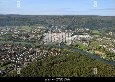 Aerial view of Lohr am Main with city districts Stock Photo