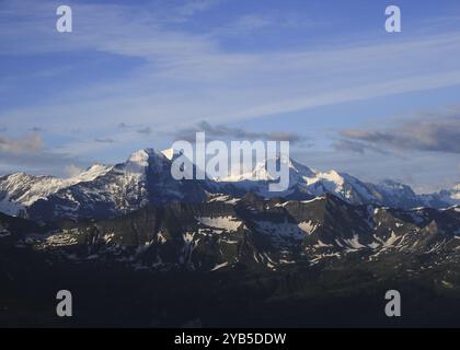 World famous mountain range Eiger, Monch and Jungfrau. View from Mount ...