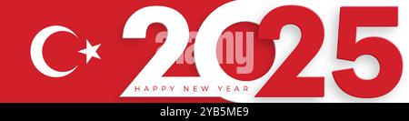 Happy New Year 2025, festive pattern with Turkey flag concept on color background Stock Vector