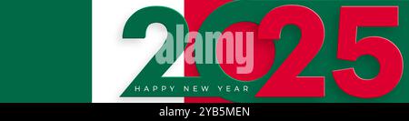 Happy New Year 2025, festive pattern with Mexico flag concept on color background Stock Vector