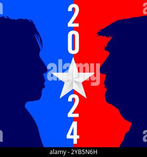 USA, United States, November 2024, political elections, graphic elaboration with the profile portraits of Donald Trump and Kamala Harris, United State Stock Vector
