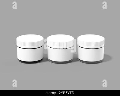 Round White Plastic Jar Container Mockup 3D Rendering Stock Photo