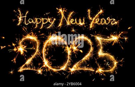 2025 New Year Celebration With Sparkler - Golden Number On Black Stock Photo