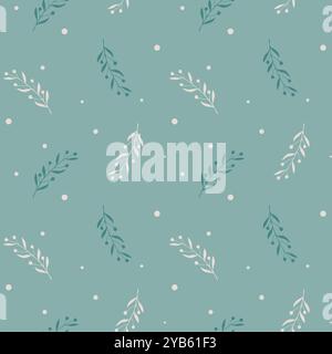 Winter New Year cold pattern with branches, blue and beige branches on pastel blue background. Vector illustration Stock Vector