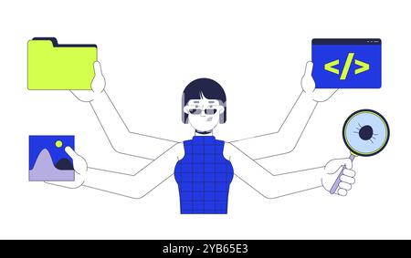 Multitasking woman programmer 2D cartoon character Stock Vector