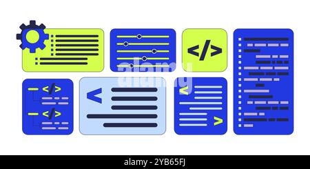 Software development programming interface 2D cartoon objects set Stock Vector