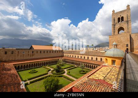 MONREALE, ITALY 16 JUNE, 2023 - Aerial view of the Benedictine Cloister in Monreale, province of Palermo, Sicily, Italy Stock Photo