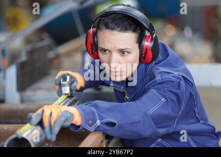 woman using measuring tape ruler Stock Photo