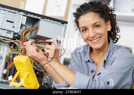technician maintaining record of pc Stock Photo