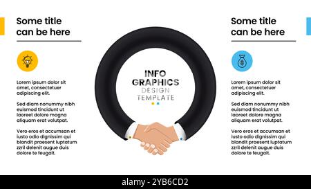 Infographic template with icons and 2 options or steps. Handshake. Can be used for workflow layout, diagram, banner, webdesign. Vector illustration Stock Vector