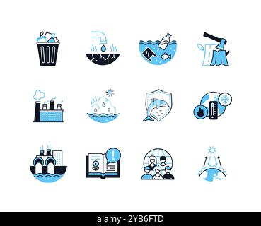 Environmental issues - line design style icons set Stock Vector
