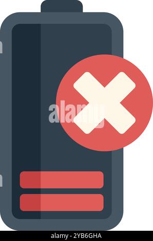 Battery icon is showing error while charging a smartphone with a cross symbol on it Stock Vector