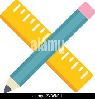 Pencil is crossing a ruler forming an x shape representing the concept of school supply Stock Vector