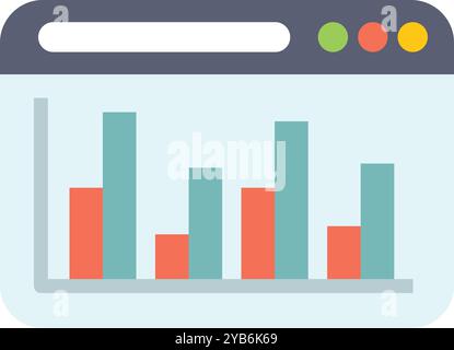 Website displaying a bar chart graph, representing data analysis and online statistics Stock Vector