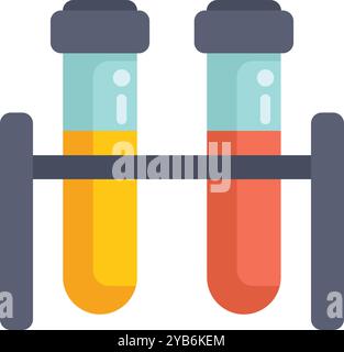 Two test tubes holding liquid are sitting on a rack in a science lab Stock Vector