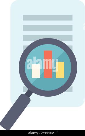 Magnifying glass is inspecting a document with a growth chart, symbolizing business analysis and data evaluation Stock Vector