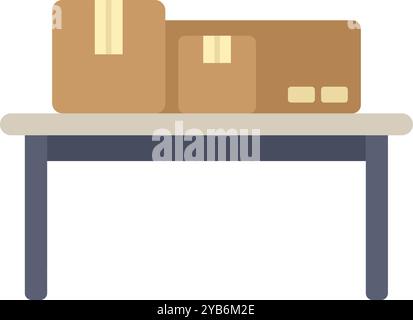 Three cardboard boxes sitting on top of a table, simple style isolated vector illustration Stock Vector