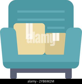 This flat color icon represents moving house concept with an armchair and two cardboard boxes Stock Vector